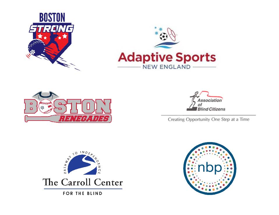Logos: Top L-R - Boston Strong & Adaptive Sports New England : Middle L-R - Boston Renegades & Association of Blind Citizens : Bottom L-R - The Carroll Center for the Blind & National Braille Press (NBP)